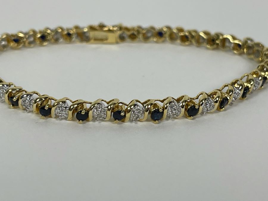 14K Gold Sapphire Diamond Bracelet 7L 9.6g Fair Market Value $600 / Retail $1,800 [Photo 4]