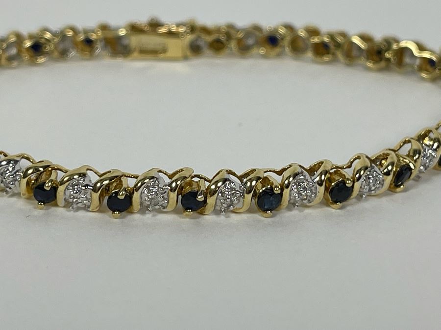 14K Gold Sapphire Diamond Bracelet 7L 9.6g Fair Market Value $600 / Retail $1,800 [Photo 3]