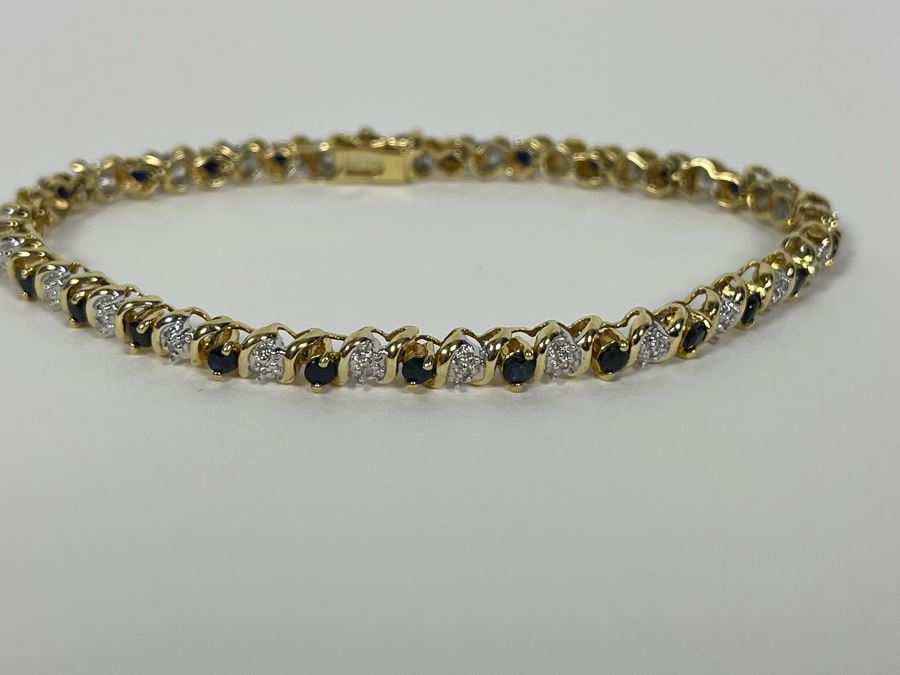 14K Gold Sapphire Diamond Bracelet 7L 9.6g Fair Market Value $600 / Retail $1,800 [Photo 2]