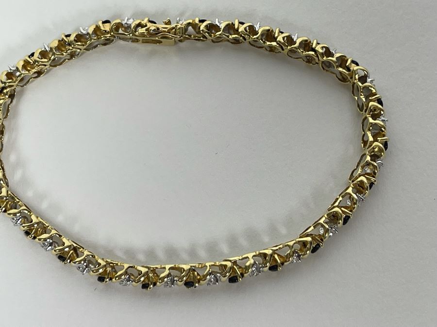 14K Gold Sapphire Diamond Bracelet 7L 9.6g Fair Market Value $600 ...