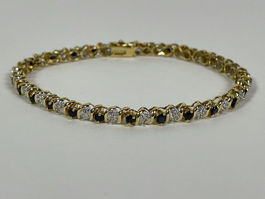 14K Gold Sapphire Diamond Bracelet 7L 9.6g Fair Market Value $600 / Retail $1,800