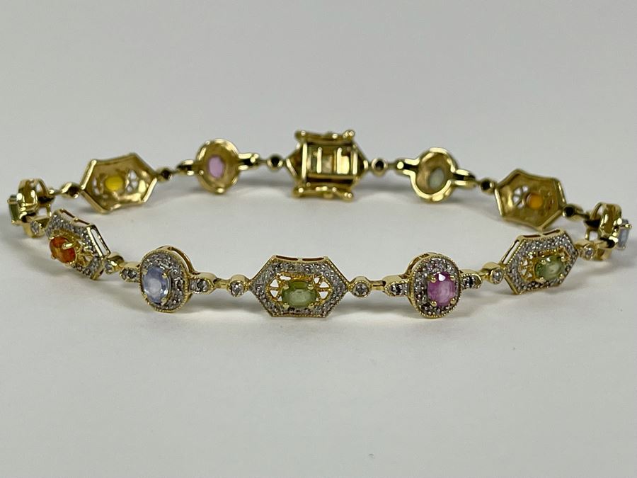 14K Gold Multi-Gem Diamond Bracelet 7L 8.4g Fair Market Value $500 / Retail $1,500 [Photo 1]
