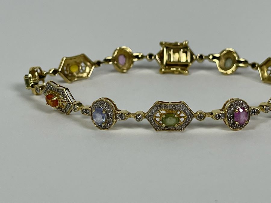 14K Gold Multi-Gem Diamond Bracelet 7L 8.4g Fair Market Value $500 / Retail $1,500 [Photo 6]