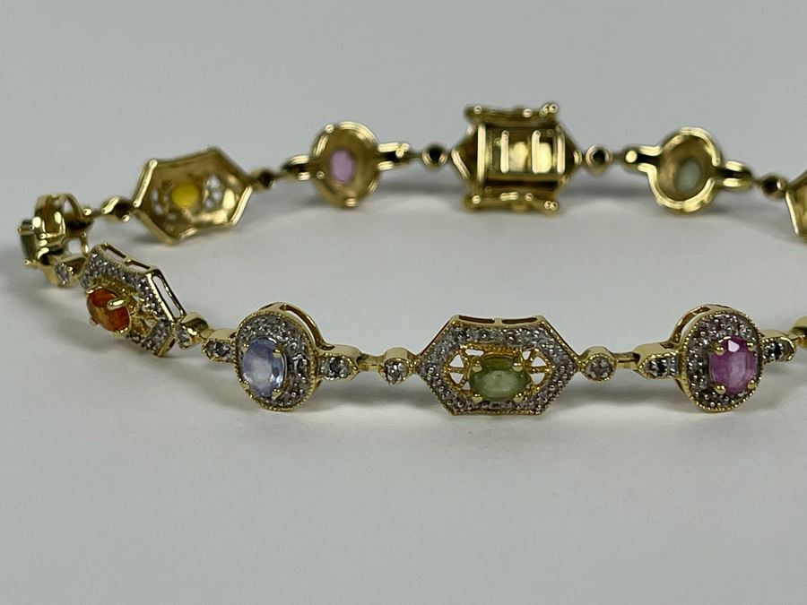 14K Gold Multi-Gem Diamond Bracelet 7L 8.4g Fair Market Value $500 / Retail $1,500 [Photo 5]