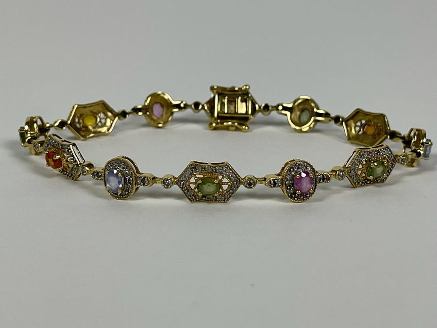 14K Gold Multi-Gem Diamond Bracelet 7L 8.4g Fair Market Value $500 / Retail $1,500 [Photo 2]