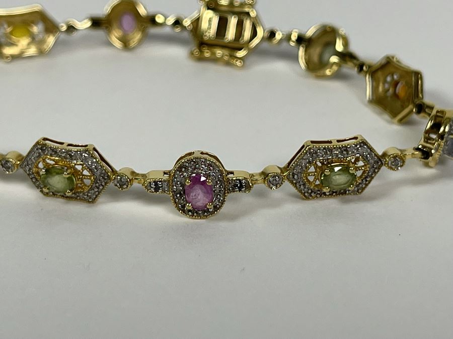 14K Gold Multi-Gem Diamond Bracelet 7L 8.4g Fair Market Value $500 / Retail $1,500 [Photo 8]
