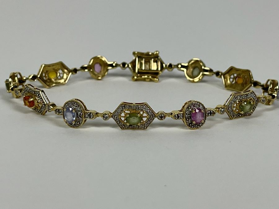 14K Gold Multi-Gem Diamond Bracelet 7L 8.4g Fair Market Value $500 / Retail $1,500 [Photo 3]