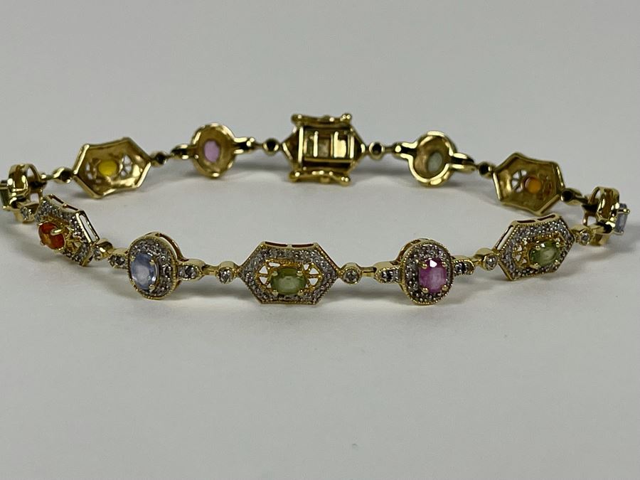14K Gold Multi-Gem Diamond Bracelet 7L 8.4g Fair Market Value $500 / Retail $1,500 [Photo 4]