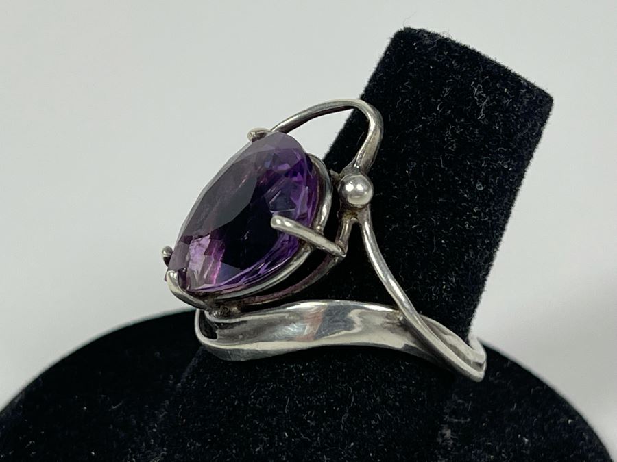 Modernist Sterling Silver Amethyst Ring Size 7 4.7g [Photo 3]