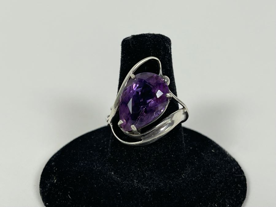 Modernist Sterling Silver Amethyst Ring Size 7 4.7g [Photo 4]