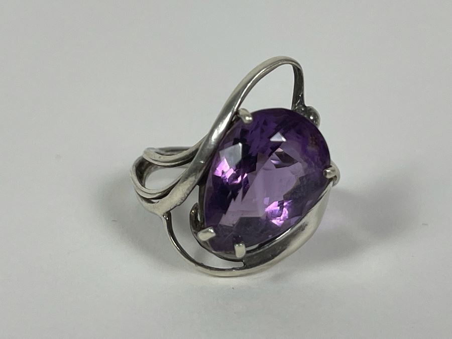 Modernist Sterling Silver Amethyst Ring Size 7 4.7g [Photo 6]