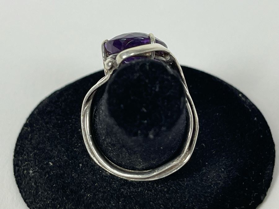Modernist Sterling Silver Amethyst Ring Size 7 4.7g [Photo 5]
