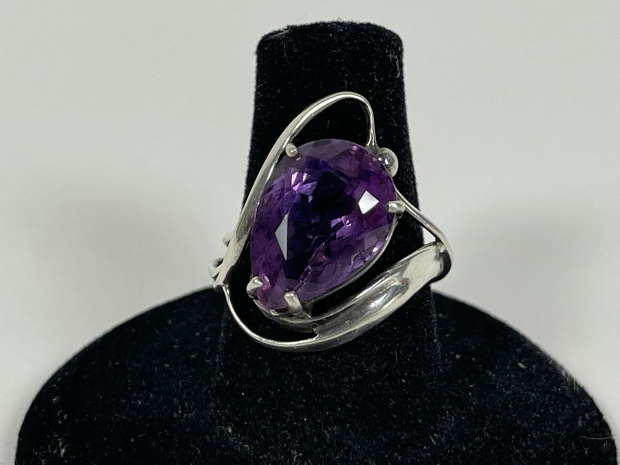 Modernist Sterling Silver Amethyst Ring Size 7 4.7g [Photo 1]