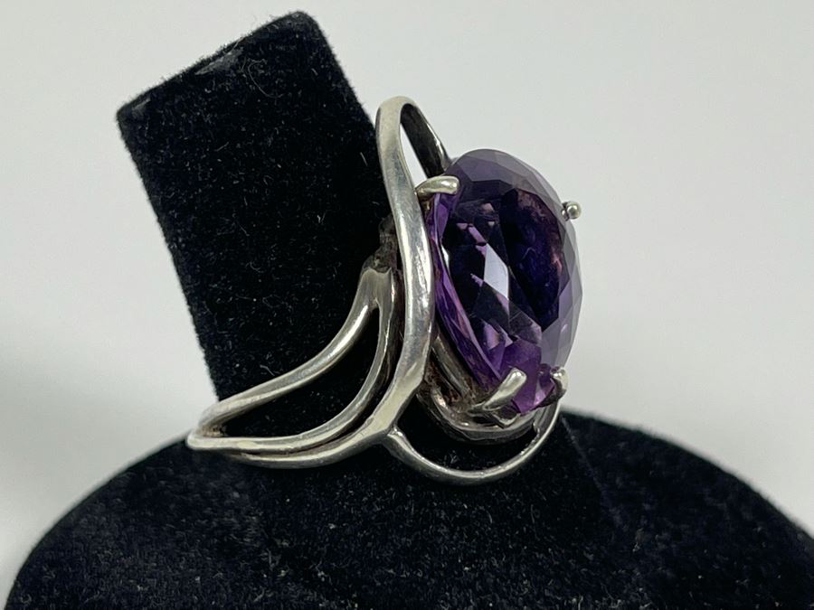 Modernist Sterling Silver Amethyst Ring Size 7 4.7g [Photo 2]