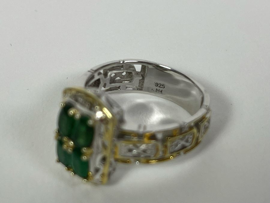 Sterling Silver Emerald Ring Size 7.5 4g [Photo 10]