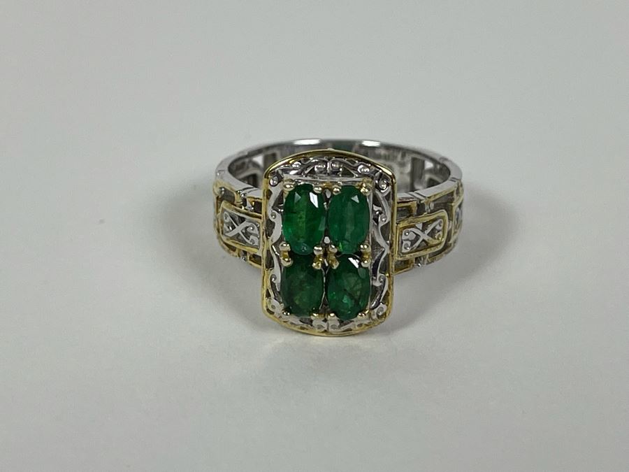 Sterling Silver Emerald Ring Size 7.5 4g [Photo 9]