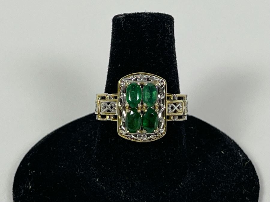 Sterling Silver Emerald Ring Size 7.5 4g [Photo 2]