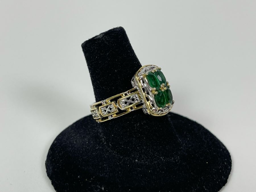 Sterling Silver Emerald Ring Size 7.5 4g [Photo 5]