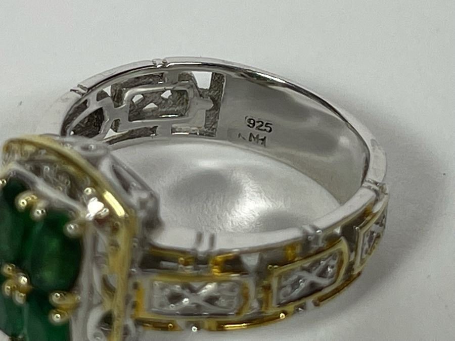 Sterling Silver Emerald Ring Size 7.5 4g [Photo 11]