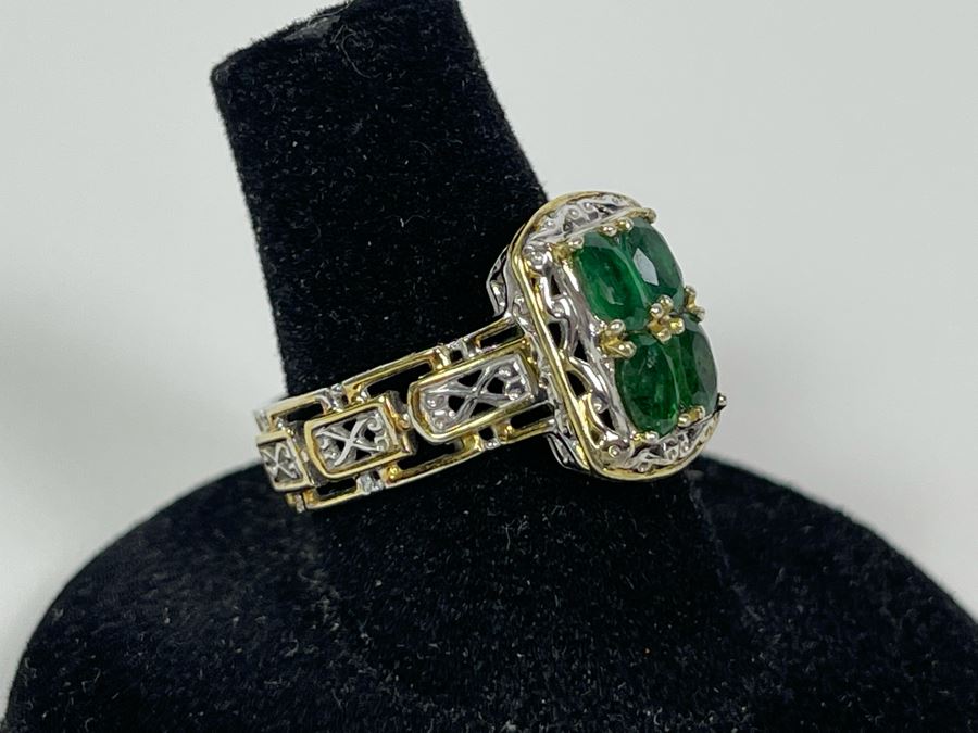 Sterling Silver Emerald Ring Size 7.5 4g [Photo 6]