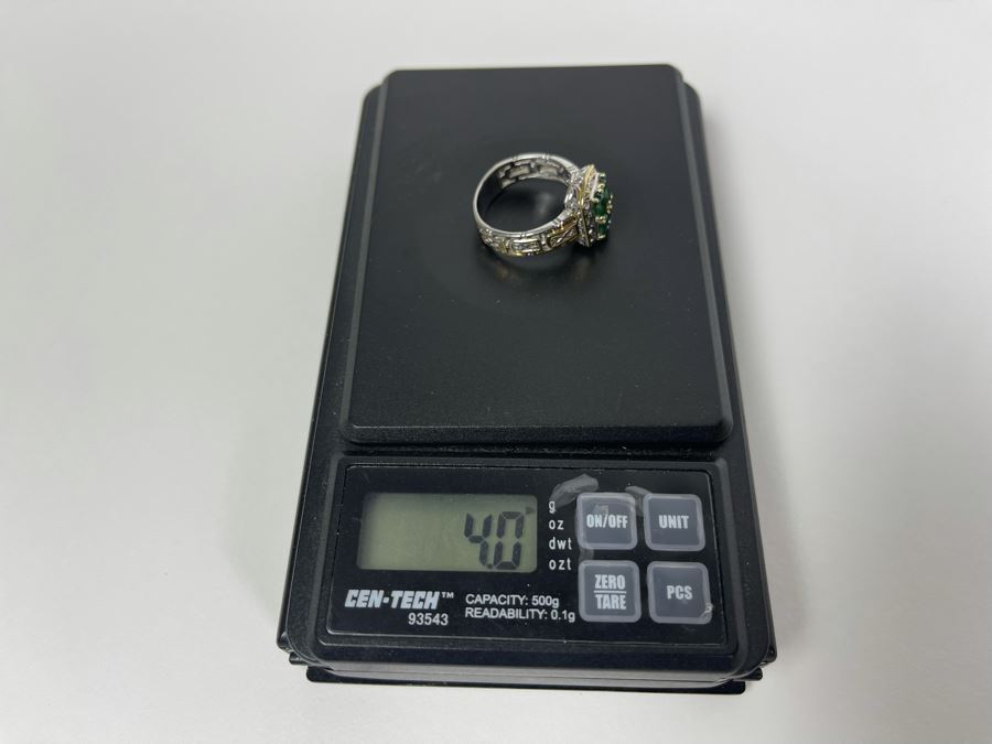 Sterling Silver Emerald Ring Size 7.5 4g [Photo 12]