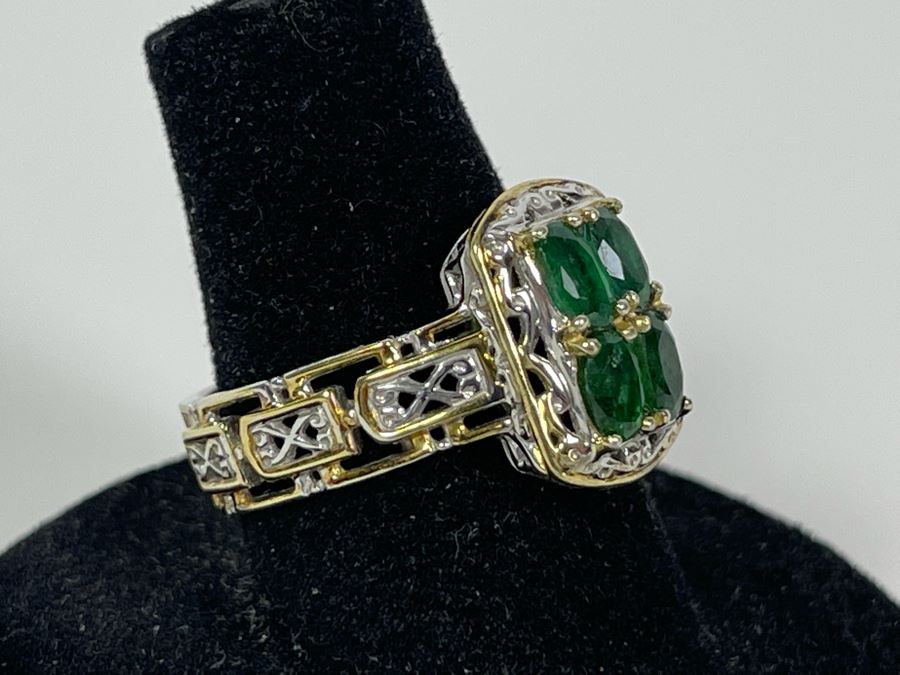 Sterling Silver Emerald Ring Size 7.5 4g [Photo 3]
