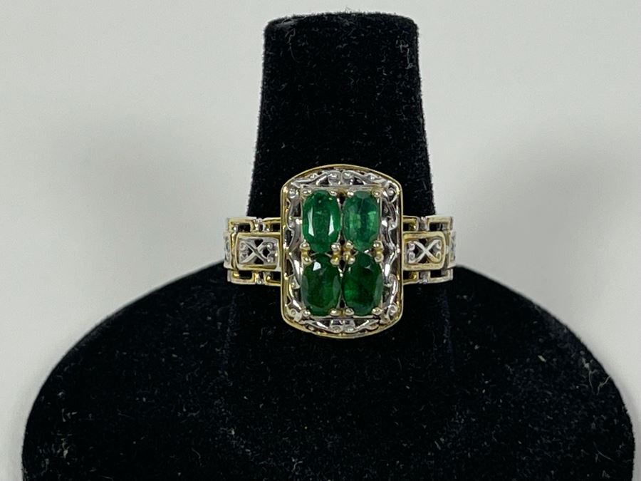 Sterling Silver Emerald Ring Size 7.5 4g [Photo 1]