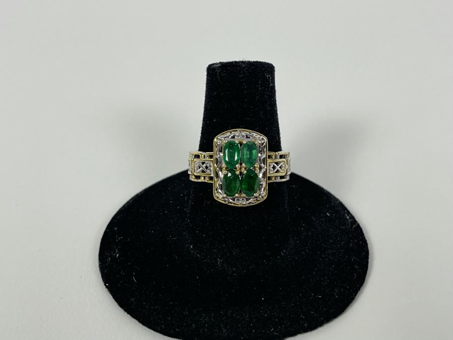 Sterling Silver Emerald Ring Size 7.5 4g