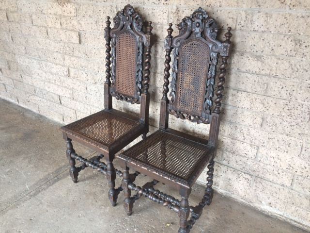 Pair of English Carved Cane Back Chairs [Photo 2]
