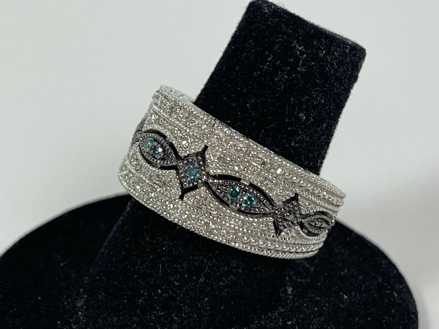 Sterling Silver Diamond Ring Size 7.25 7.8g [Photo 5]