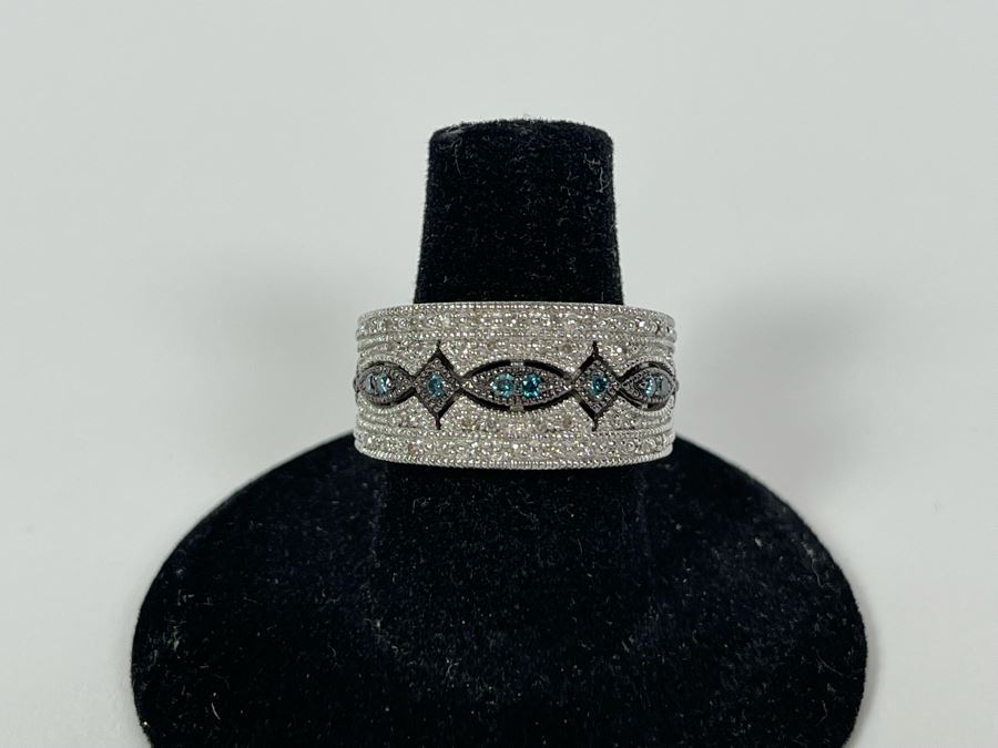 Sterling Silver Diamond Ring Size 7.25 7.8g [Photo 6]