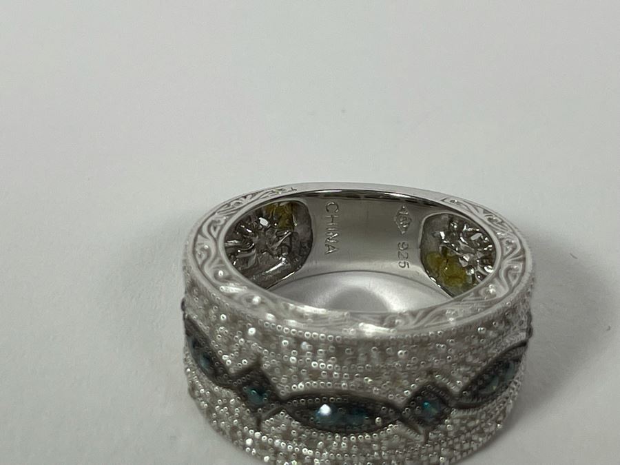 Sterling Silver Diamond Ring Size 7.25 7.8g [Photo 9]