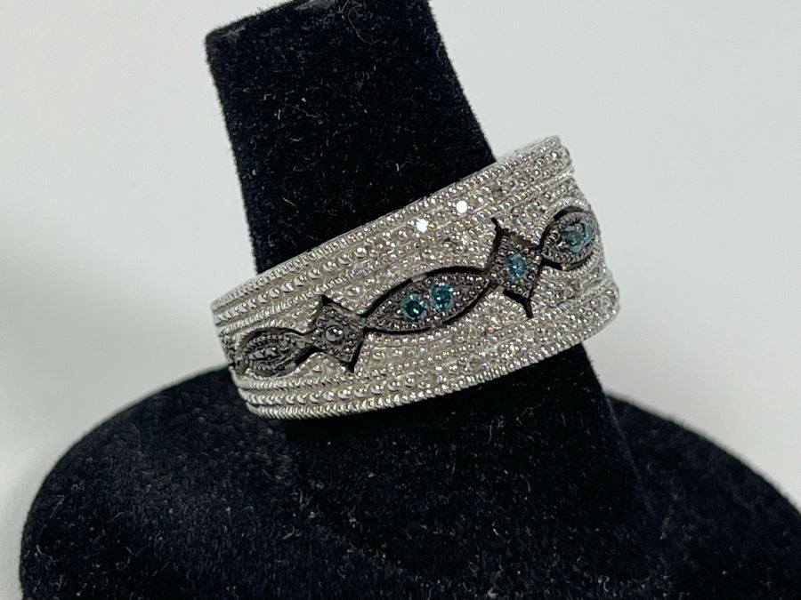 Sterling Silver Diamond Ring Size 7.25 7.8g [Photo 4]