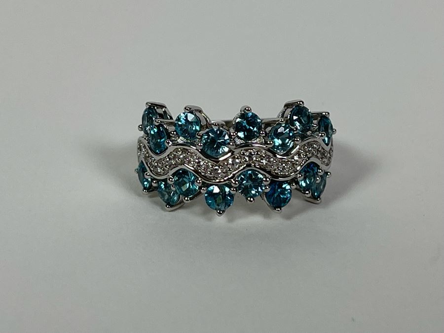 Sterling Silver Zircon Ring Size 7.5 5.5g [Photo 6]