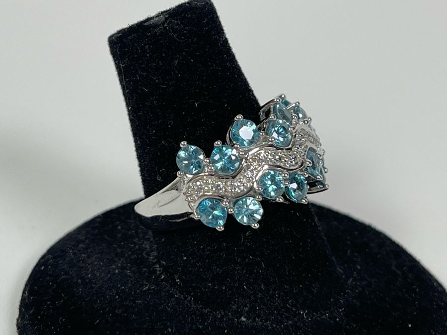Sterling Silver Zircon Ring Size 7.5 5.5g [Photo 2]