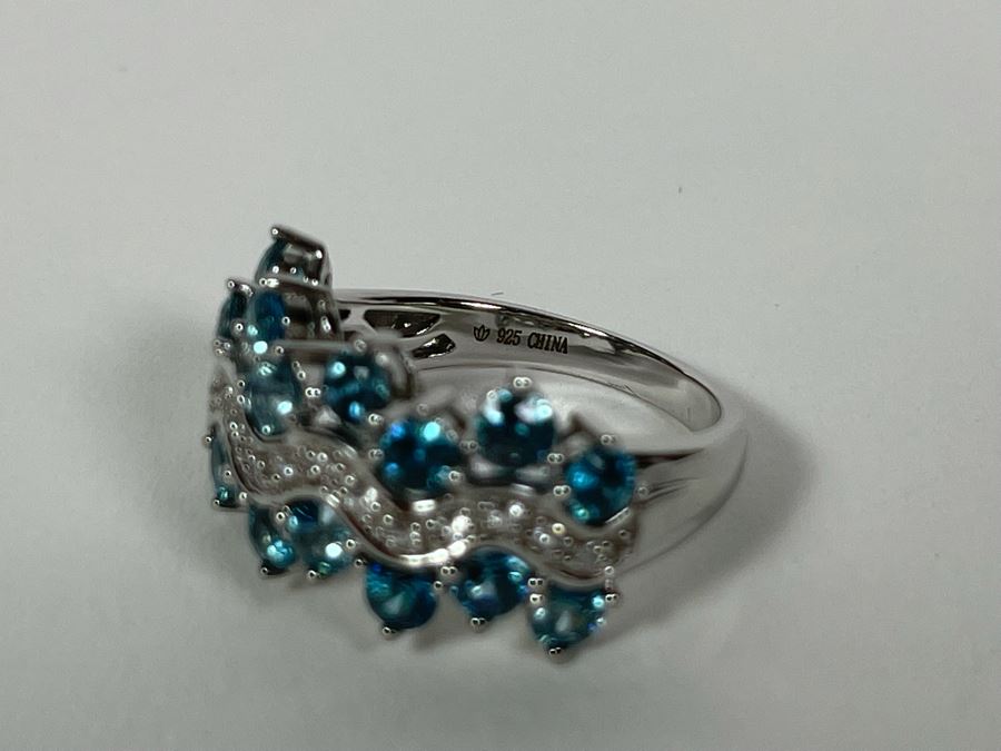Sterling Silver Zircon Ring Size 7.5 5.5g [Photo 8]