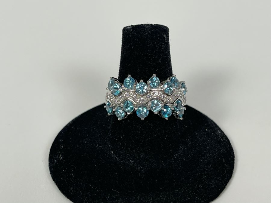 Sterling Silver Zircon Ring Size 7.5 5.5g [Photo 4]