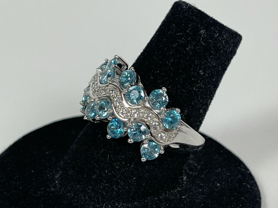 Sterling Silver Zircon Ring Size 7.5 5.5g [Photo 3]