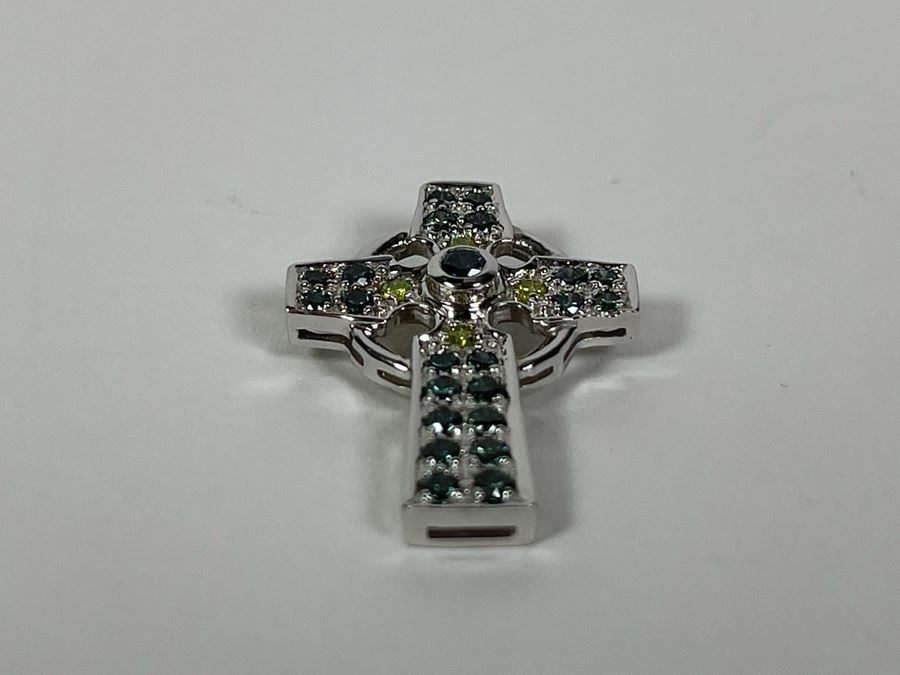 14K Gold Blue And Yellow Diamond Cross Pendant 3g Fair Market Value $200 / Retail $600 [Photo 3]