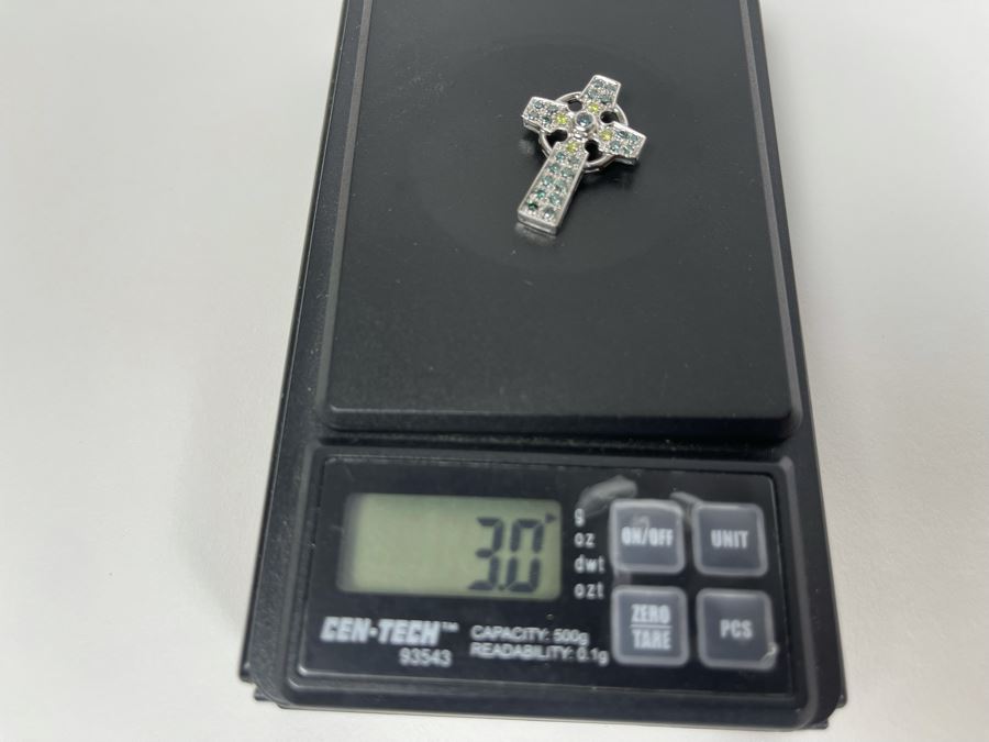 14K Gold Blue And Yellow Diamond Cross Pendant 3g Fair Market Value $200 / Retail $600 [Photo 7]