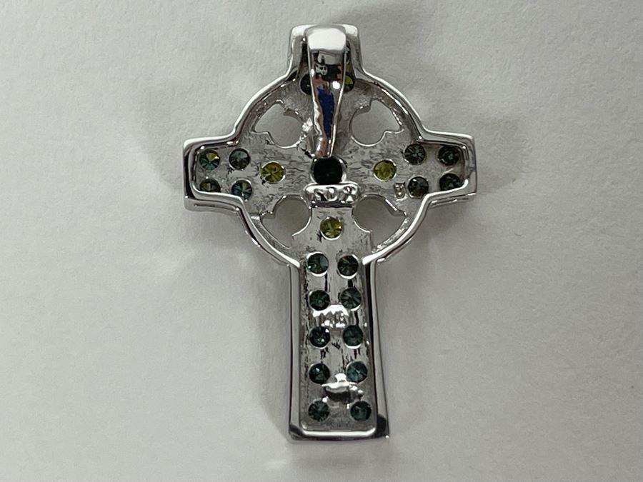 14K Gold Blue And Yellow Diamond Cross Pendant 3g Fair Market Value $200 / Retail $600 [Photo 5]
