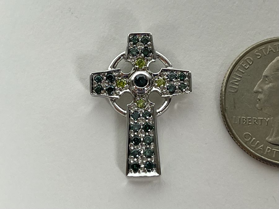 14K Gold Blue And Yellow Diamond Cross Pendant 3g Fair Market Value $200 / Retail $600 [Photo 2]