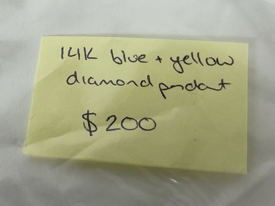 14K Gold Blue And Yellow Diamond Cross Pendant 3g Fair Market Value $200 / Retail $600 [Photo 6]