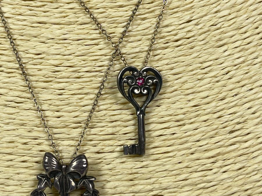 Pair Of Sterling Silver Necklaces 18L And 16L With Sterling Pendants 8.2g TW [Photo 5]