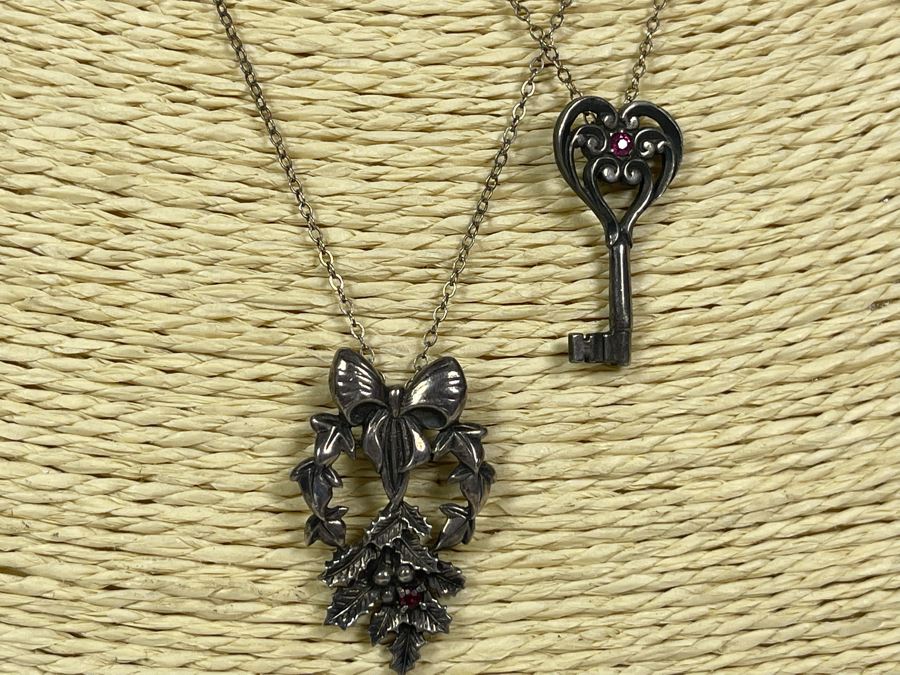 Pair Of Sterling Silver Necklaces 18L And 16L With Sterling Pendants 8.2g TW [Photo 3]