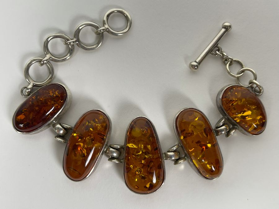 Sterling Silver Amber Bracelet 6-7.5L 41.1g [Photo 6]