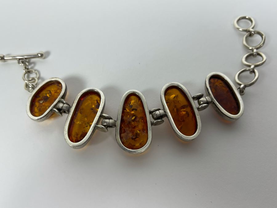 Sterling Silver Amber Bracelet 6-7.5L 41.1g [Photo 11]