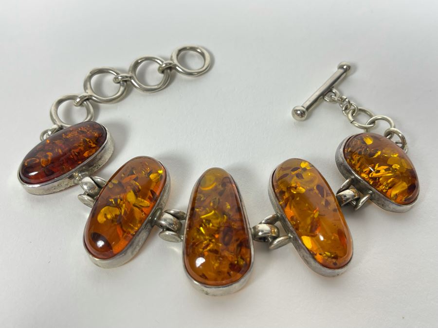 Sterling Silver Amber Bracelet 6-7.5L 41.1g [Photo 2]