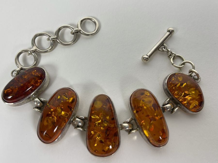 Sterling Silver Amber Bracelet 6-7.5L 41.1g [Photo 4]