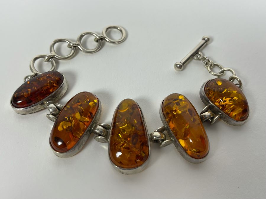 Sterling Silver Amber Bracelet 6-7.5L 41.1g [Photo 3]